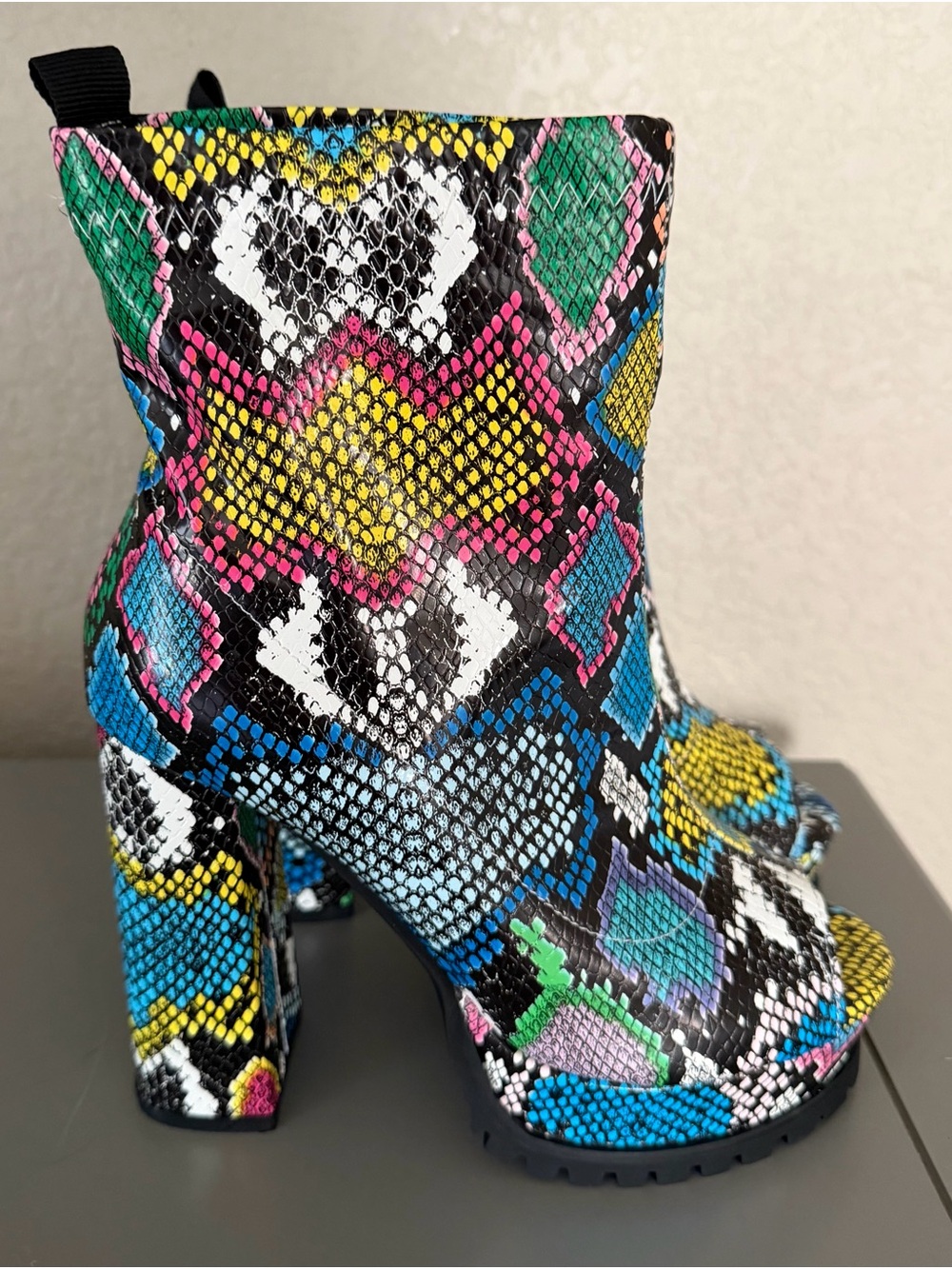 Multicolor Snake-Print Chunky Heel Ankle Boots